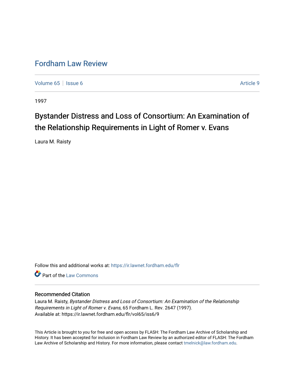 Bystander Distress and Loss of Consortium: an Examination of the Relationship Requirements in Light of Romer V