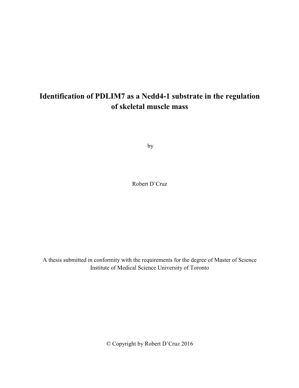 Identification of PDLIM7 As a Nedd4-1 Substrate in the Regulation of Skeletal Muscle Mass