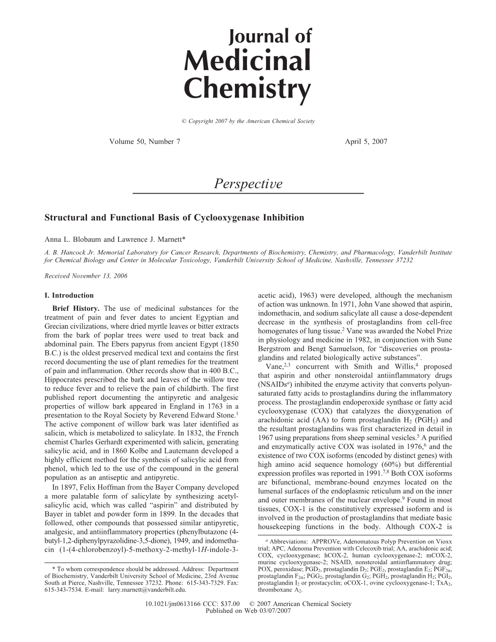 Structural and Functional Basis of Cyclooxygenase Inhibition