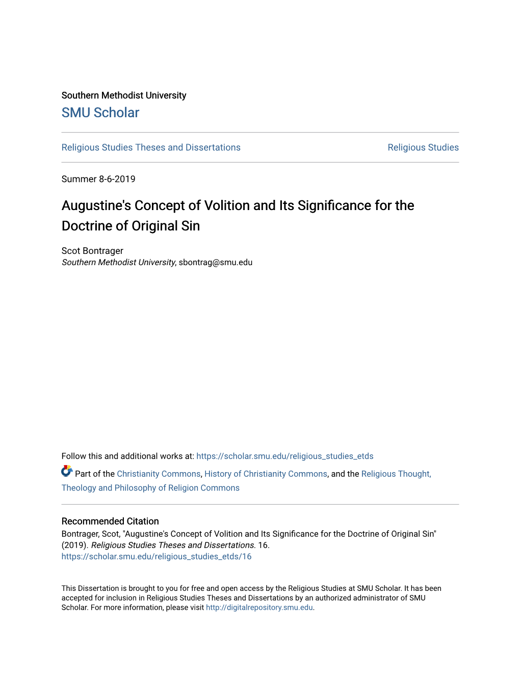 Augustine's Concept of Volition and Its Significance for the Doctrine of Original Sin