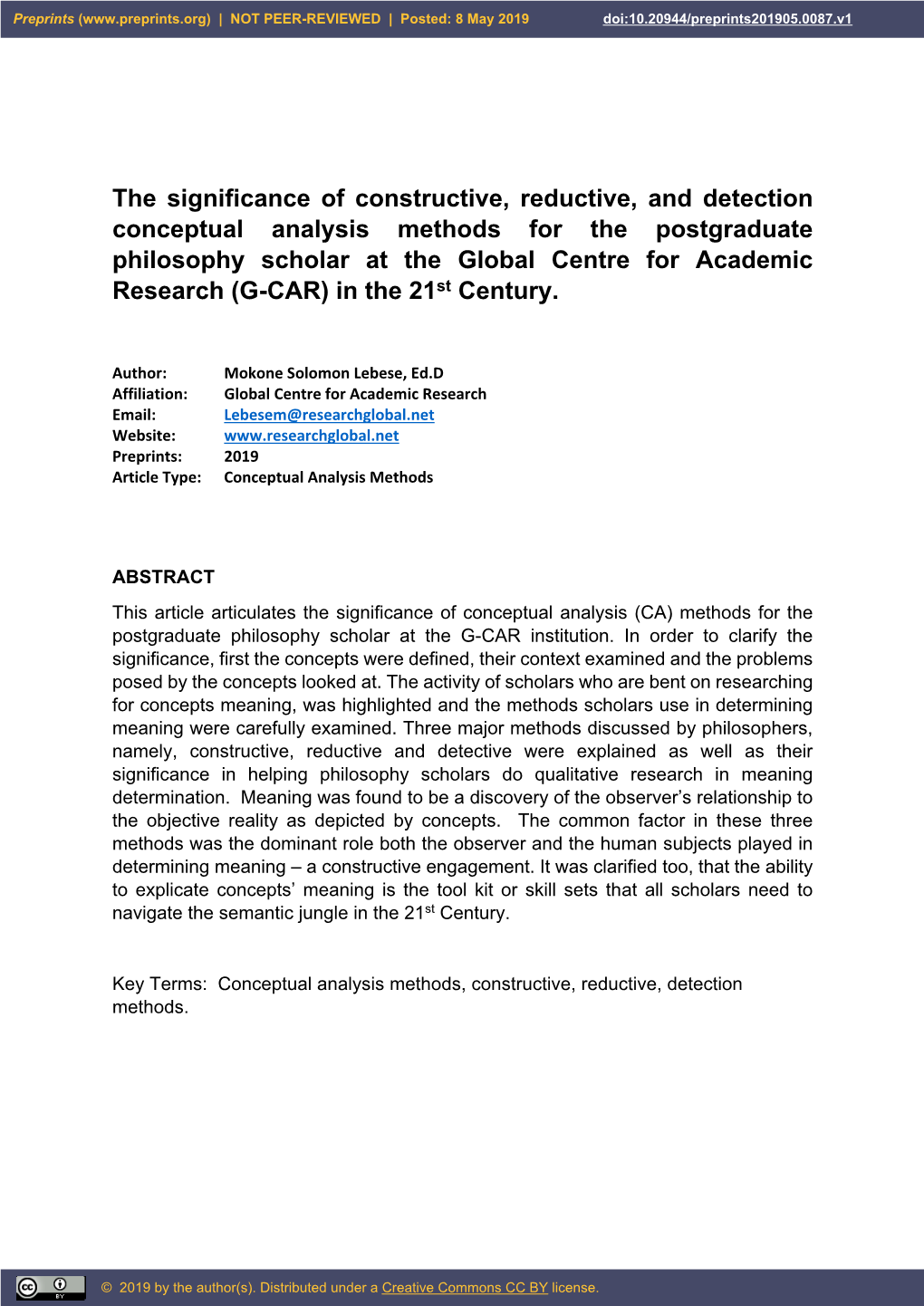 The Significance of Constructive, Reductive, and Detection Conceptual