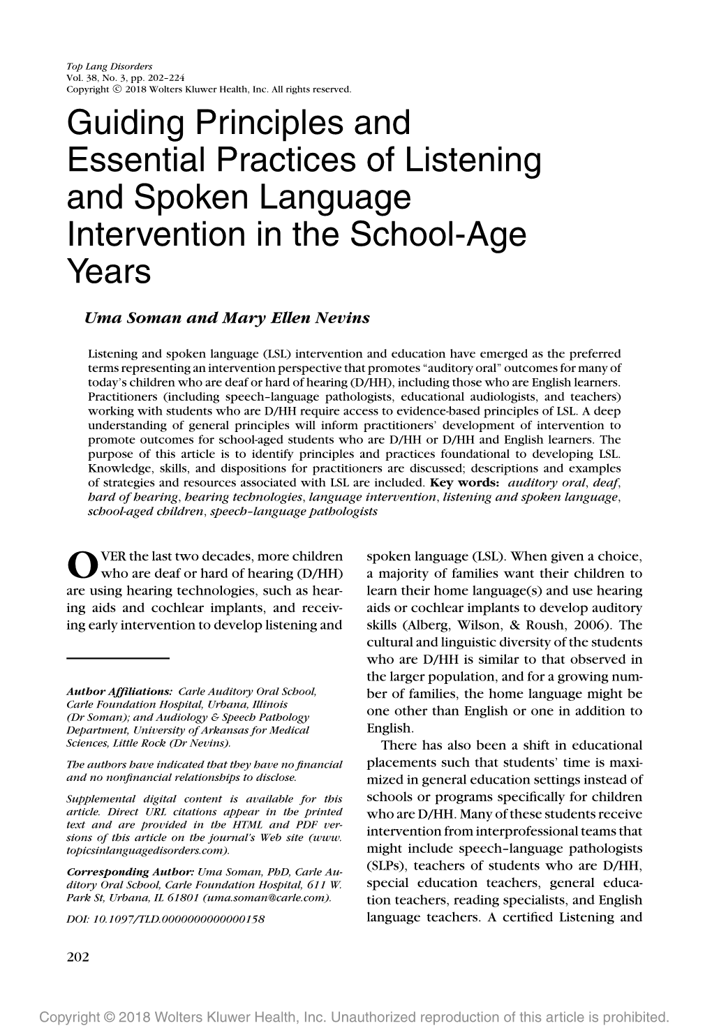 Guiding Principles and Essential Practices of Listening and Spoken Language Intervention in the School-Age Years