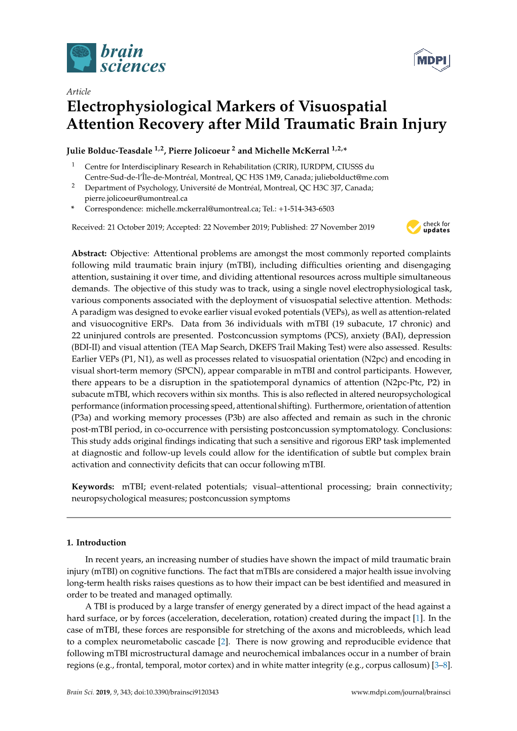 Electrophysiological Markers of Visuospatial Attention Recovery After Mild Traumatic Brain Injury