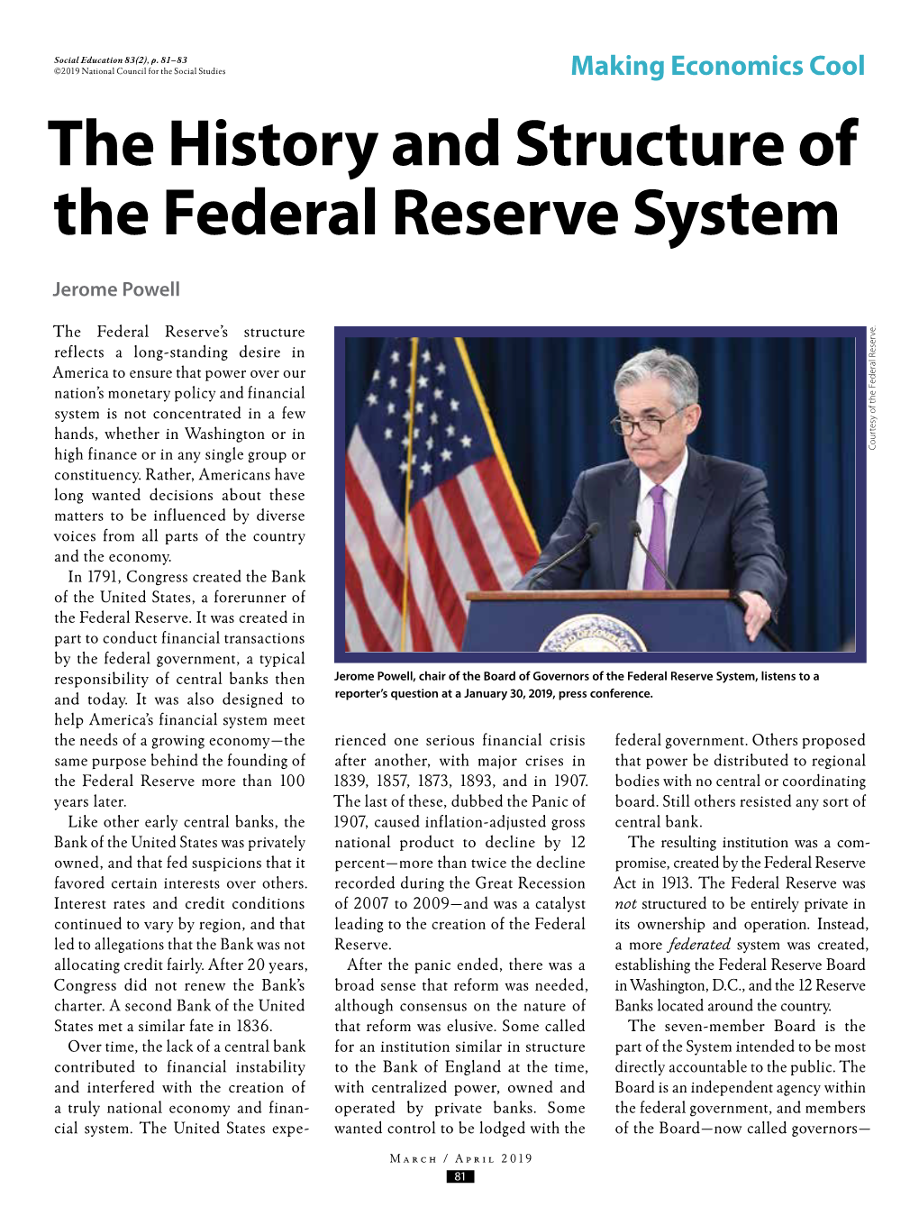 The History and Structure of the Federal Reserve System