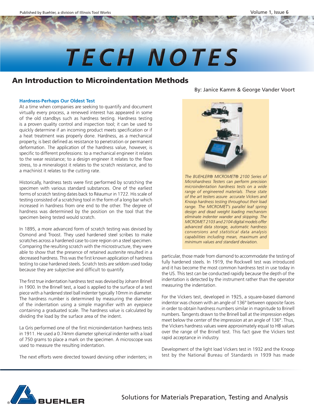 Volume 1 Issue 6: Intro. to Microindentation Methods