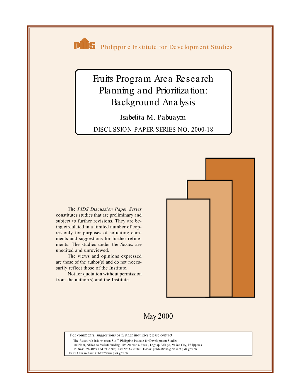 Fruits Program Area Research Planning and Prioritization: Background Analysis Isabelita M