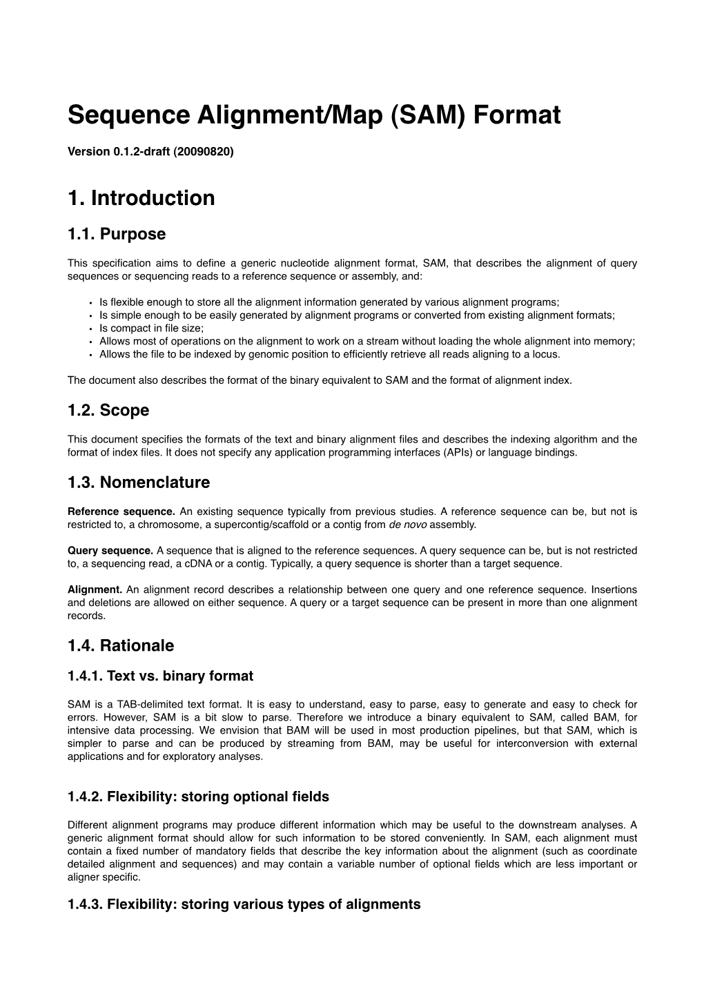 Sequence Alignment/Map (SAM) Format