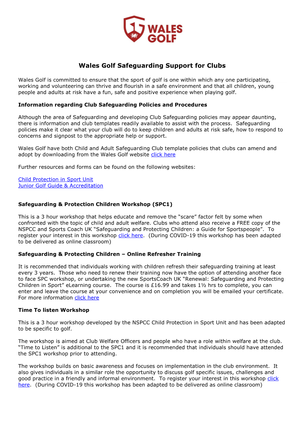 Wales Golf Safeguarding Support for Clubs