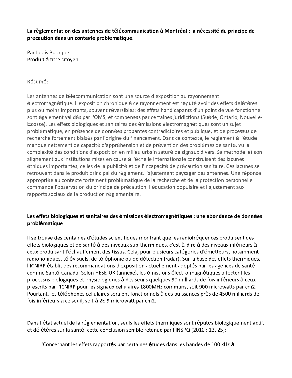 La Règlementation Des Antennes De Télécommunication À Montréal : La Nécessité Du Principe De Précaution Dans Un Contexte Problématique