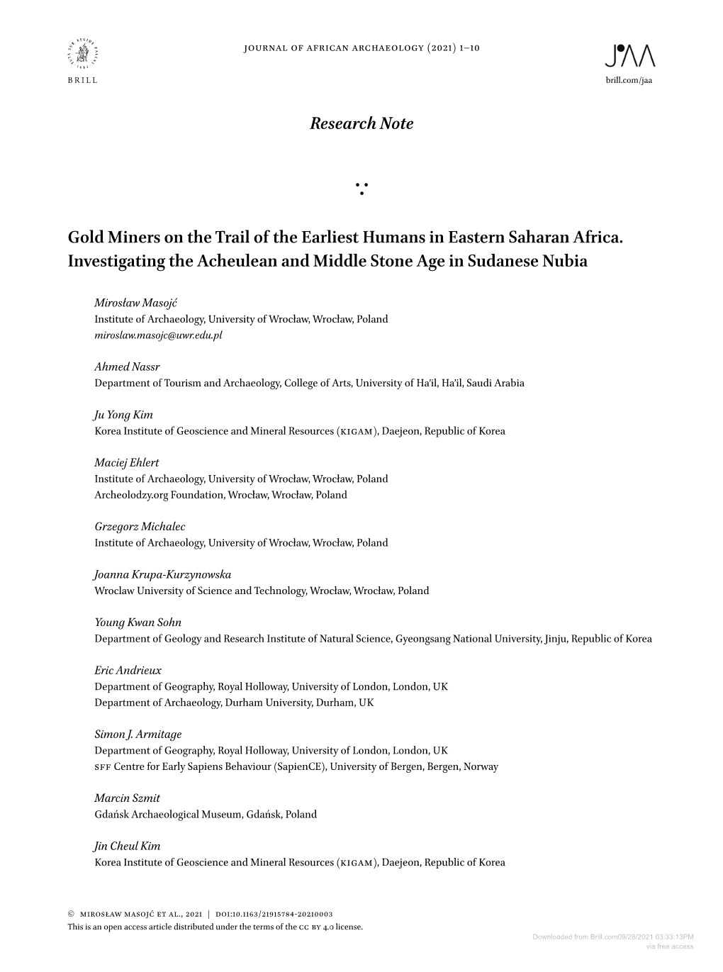 Downloaded from Brill.Com09/28/2021 03:33:13PM Via Free Access 2 Masojć Et Al