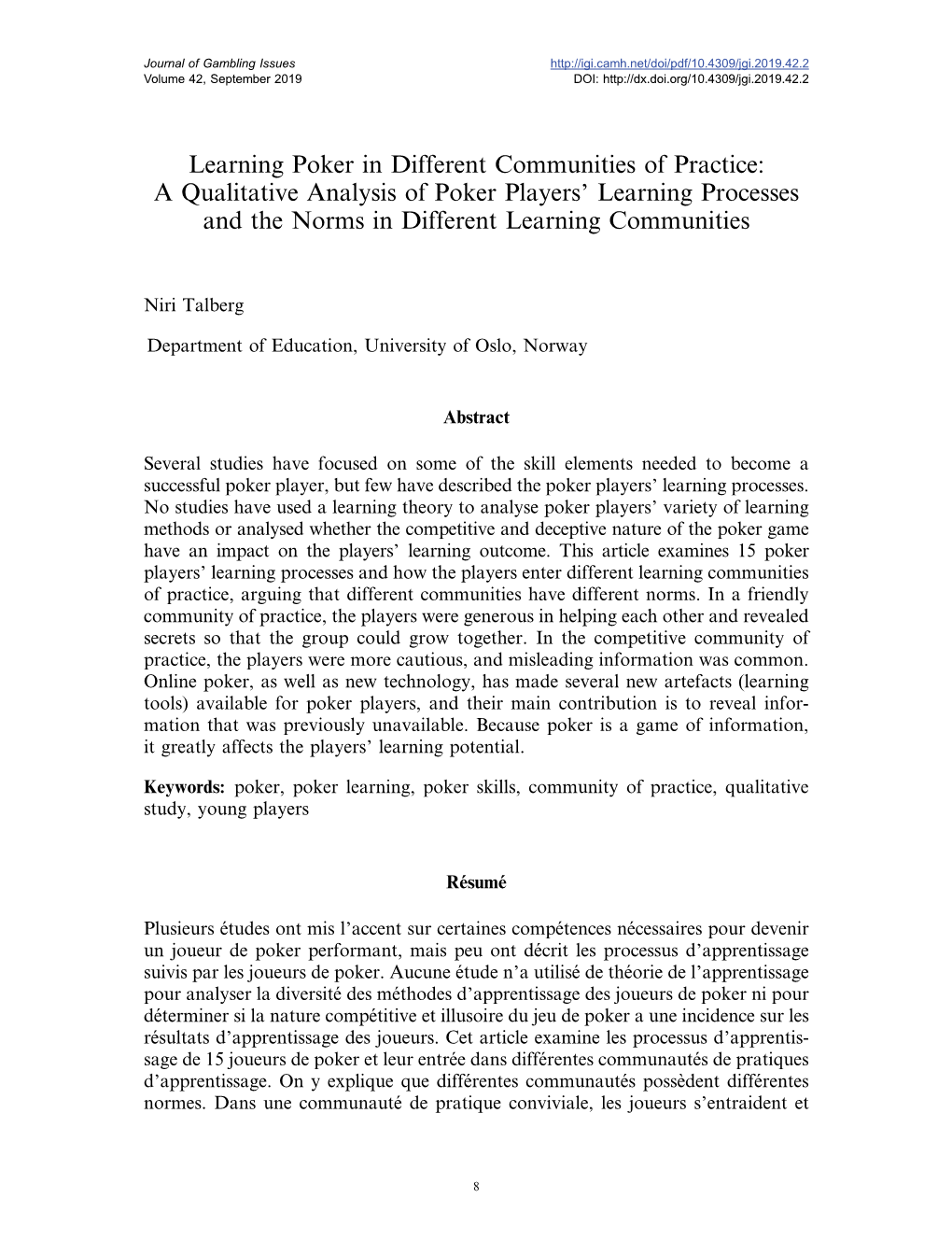 A Qualitative Analysis of Poker Players' Learning Processes
