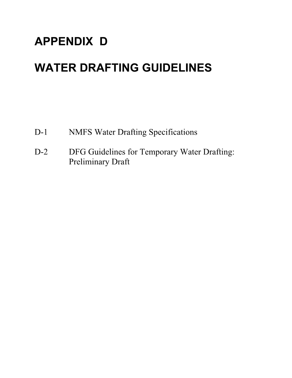Appendix D Water Drafting Guidelines