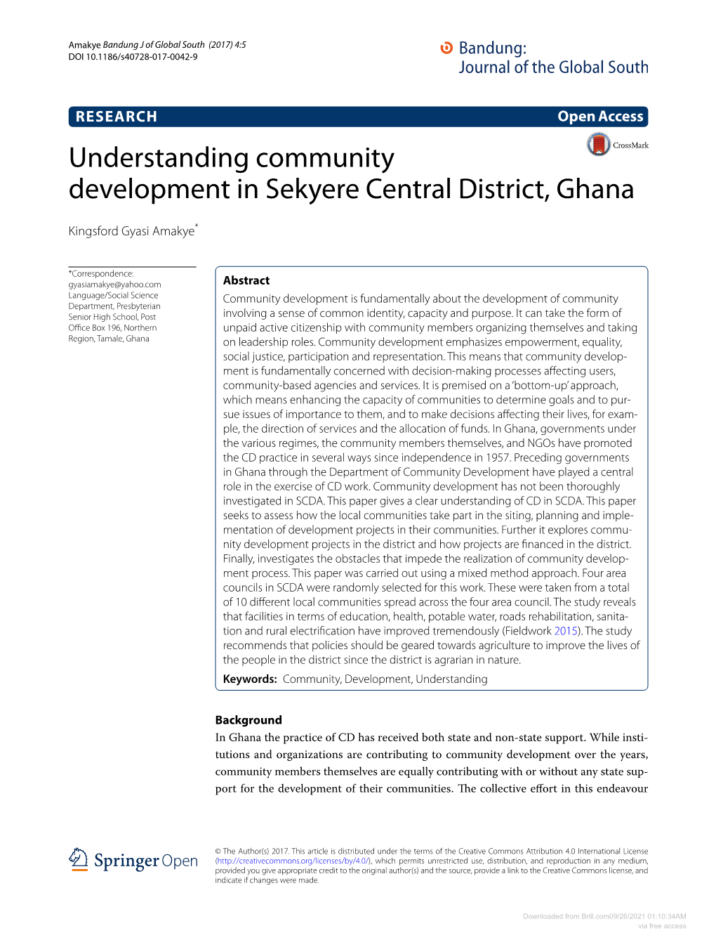 Understanding Community Development in Sekyere Central District, Ghana