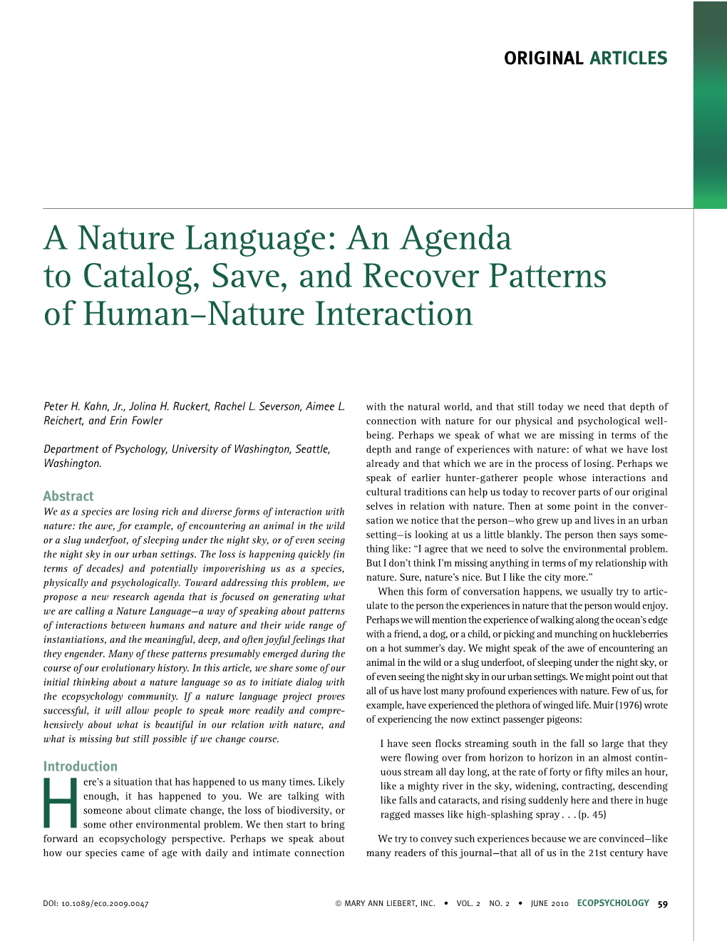 A Nature Language: an Agenda to Catalog, Save, and Recover Patterns of Human–Nature Interaction