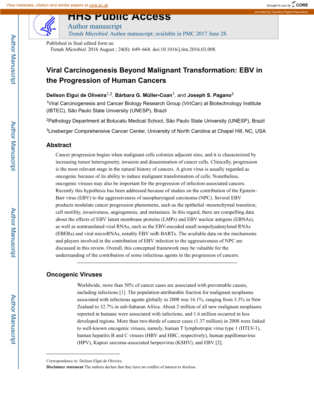 EBV in the Progression of Human Cancers