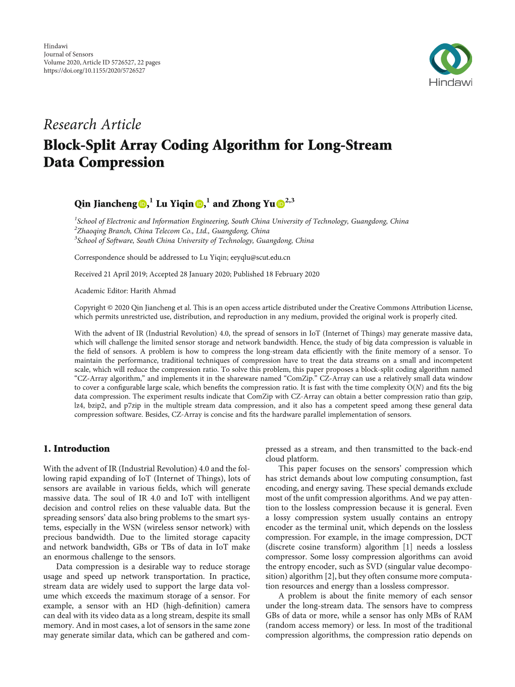 Block-Split Array Coding Algorithm for Long-Stream Data Compression
