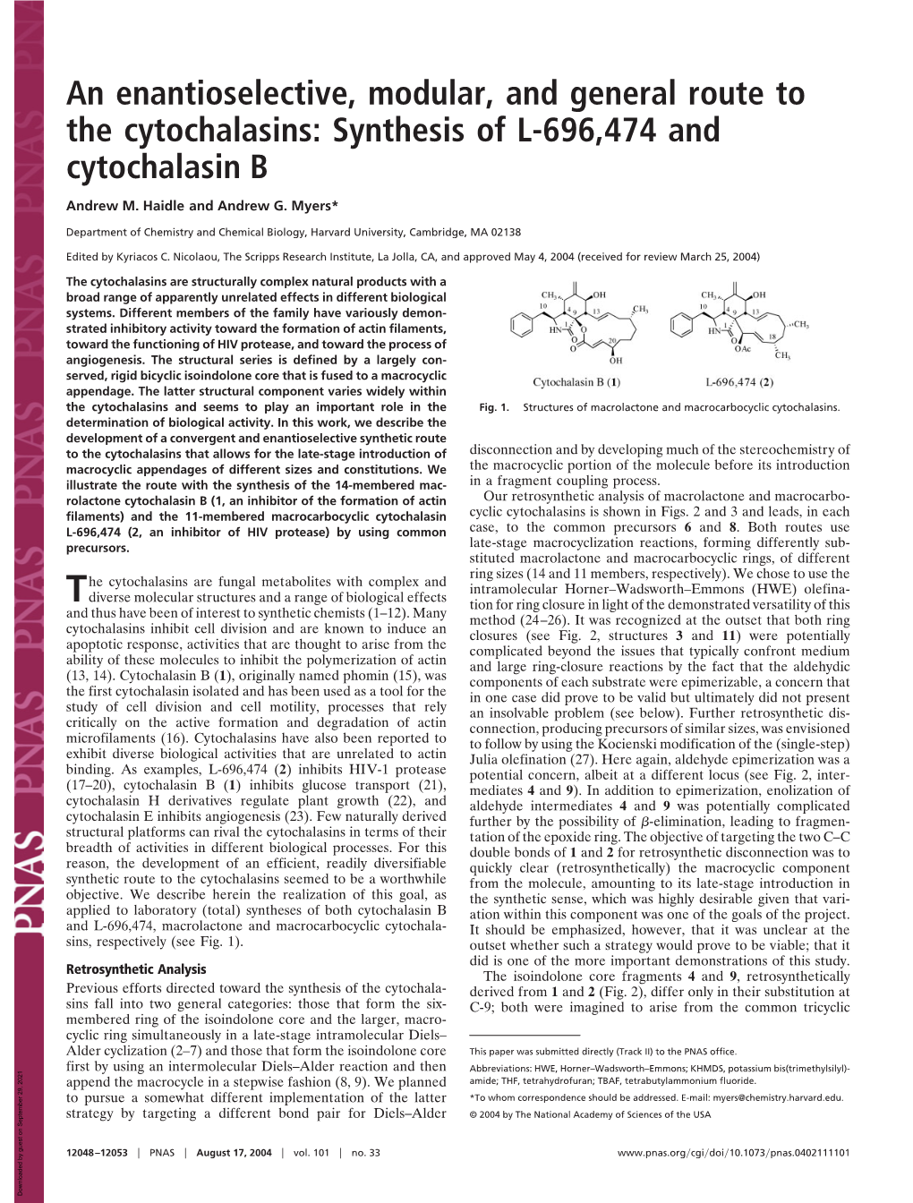Synthesis of L-696474 and Cytochalasin B