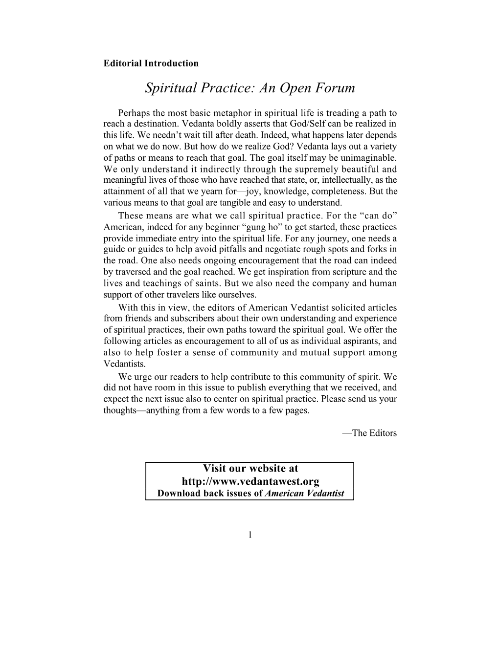 Spiritual Practice: an Open Forum