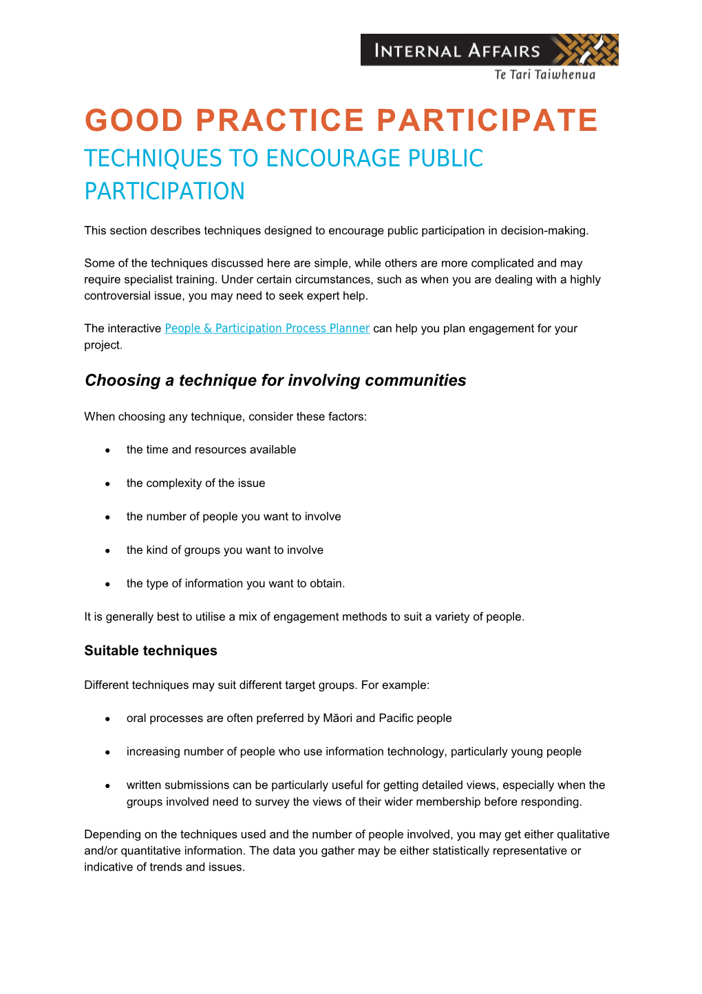 Techniques to Encourage Public Participation