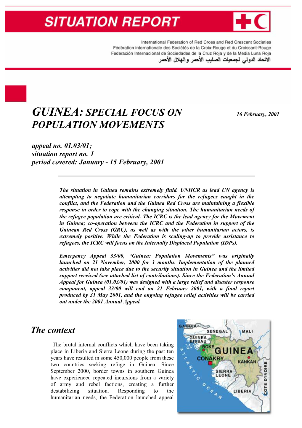 GUINEA: SPECIAL FOCUS on POPULATION MOVEMENTS The