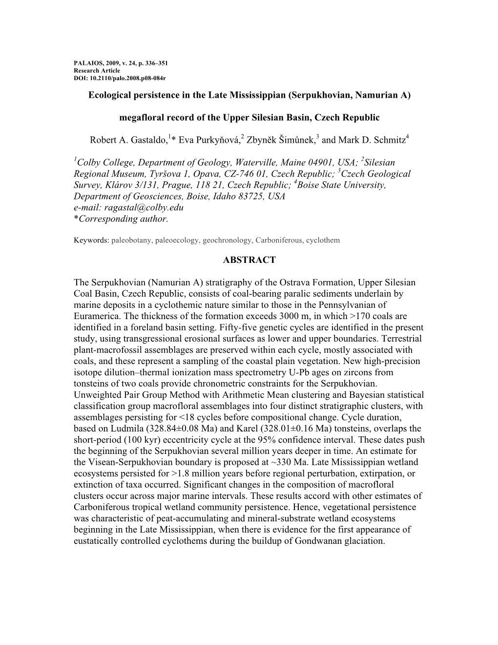 Ecological Persistence in the Late Mississippian (Serpukhovian, Namurian A)