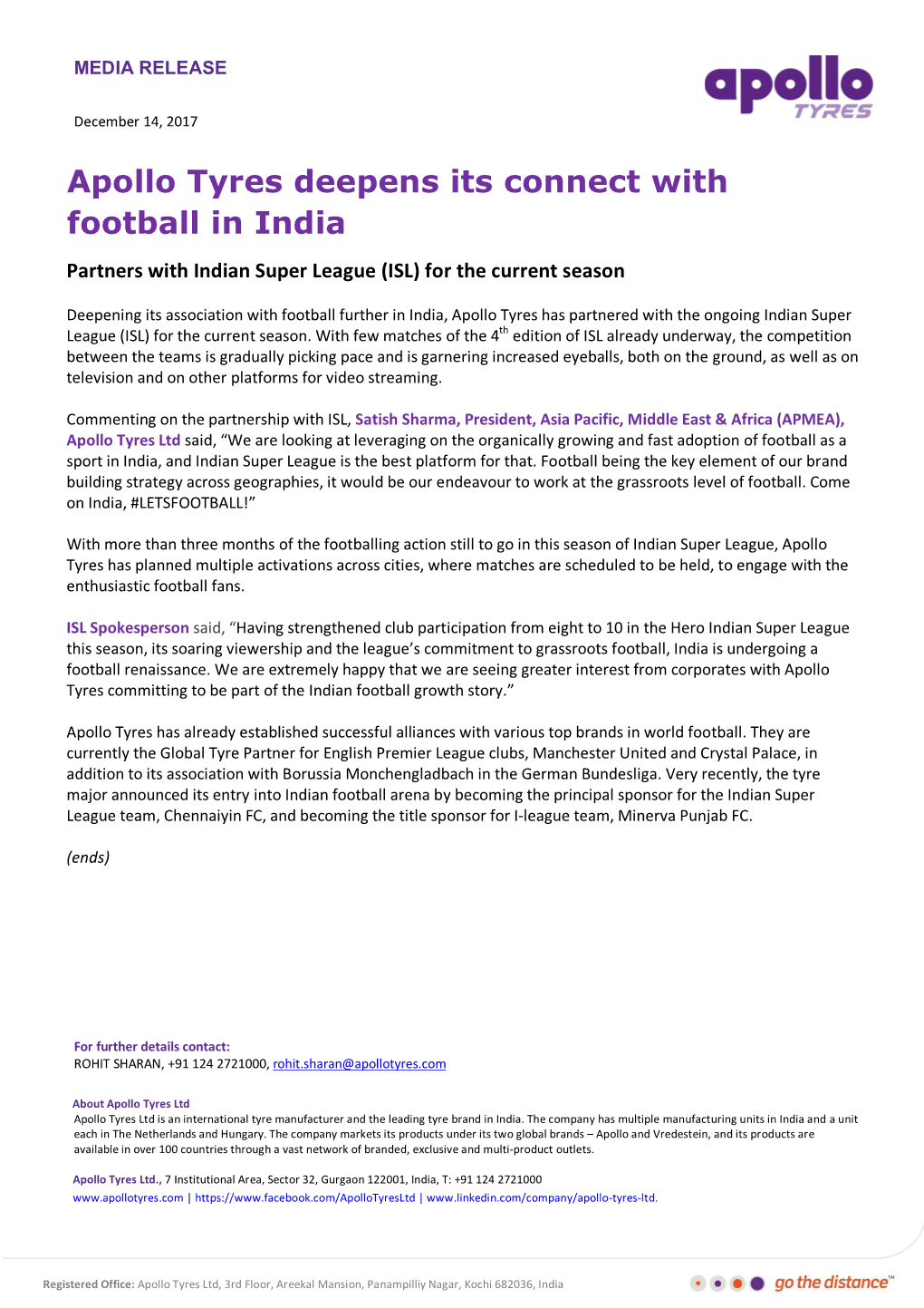 Apollo Tyres Deepens Its Connect with Football in India