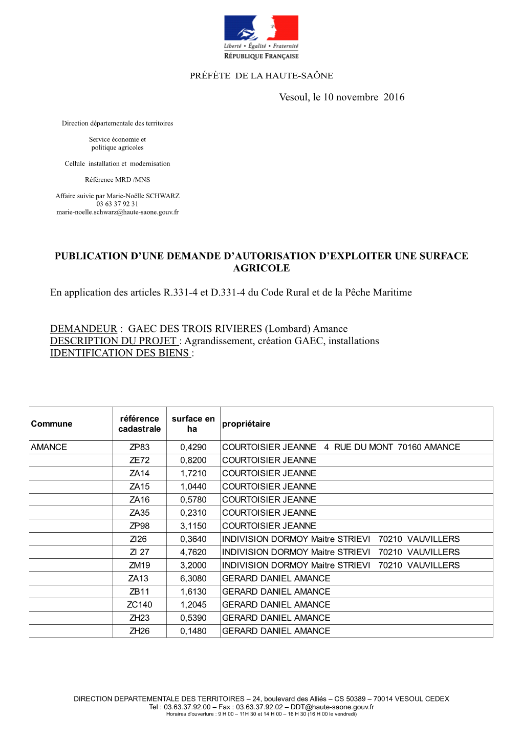 GAEC DES TROIS RIVIERES (Ex Lombard Amance