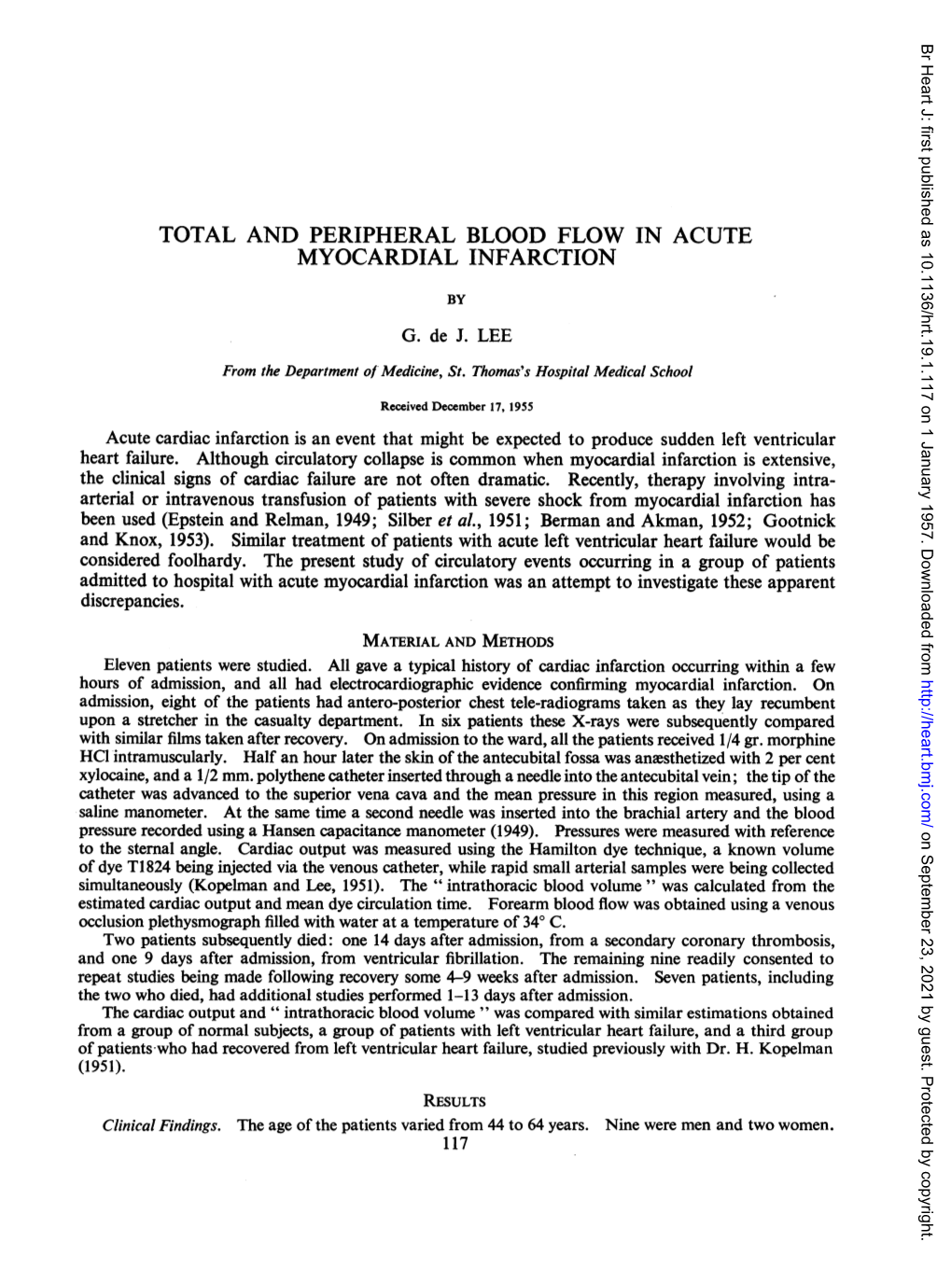 Total and Peripheral Blood Flow in Acute Myocardial Infarction