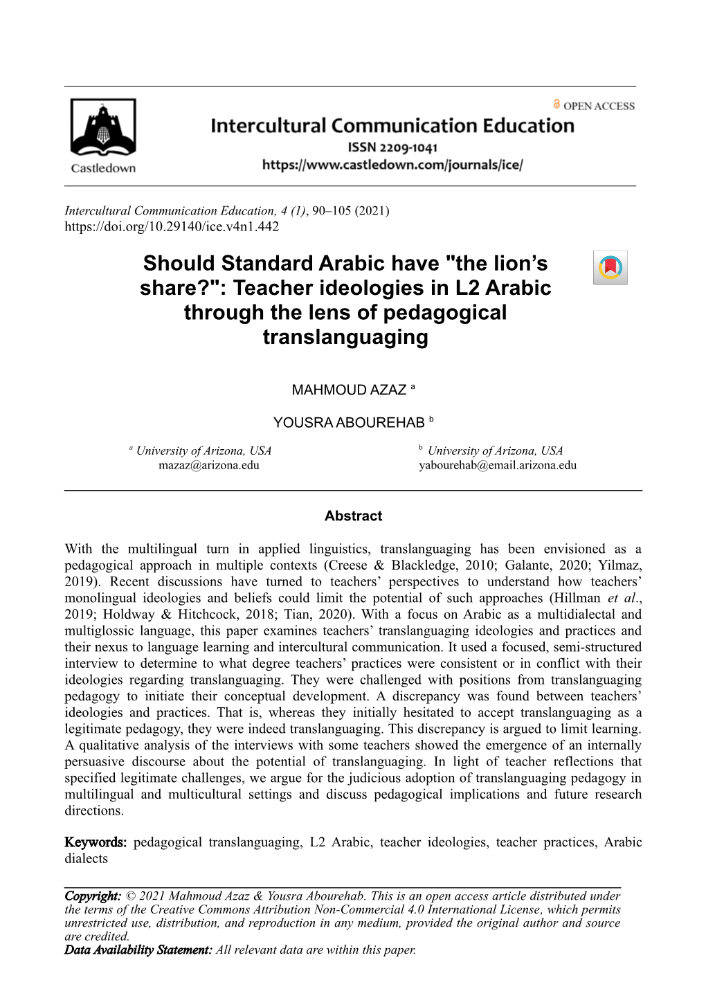 Teacher Ideologies in L2 Arabic Through Translanguaging 91