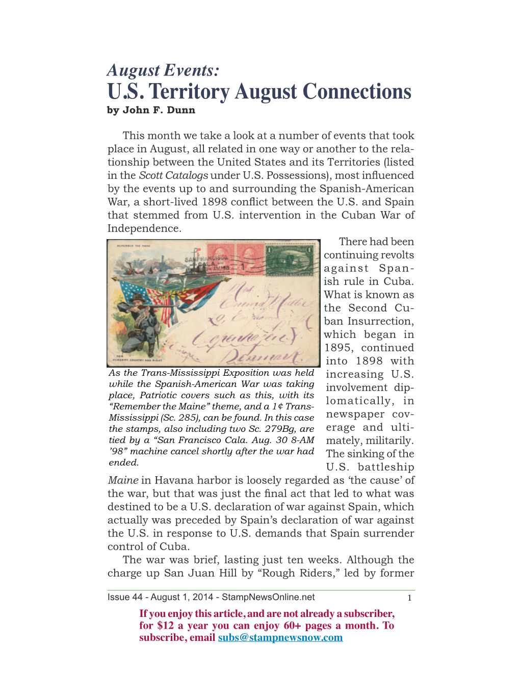 U.S. Territory August Connections by John F