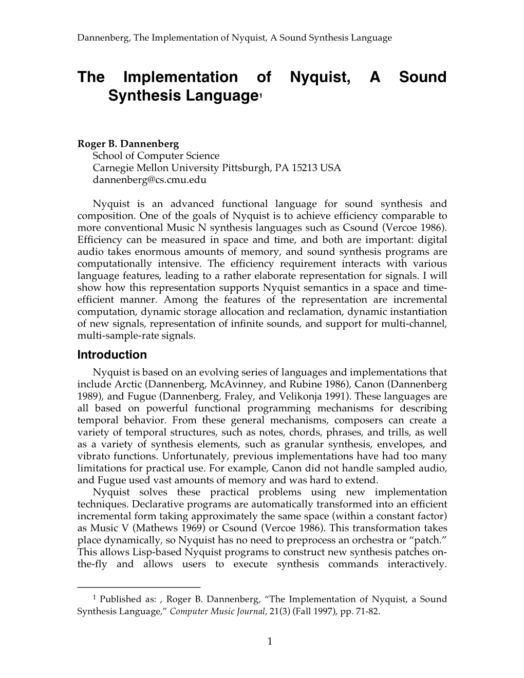 The Implementation of Nyquist, a Sound Synthesis Language1