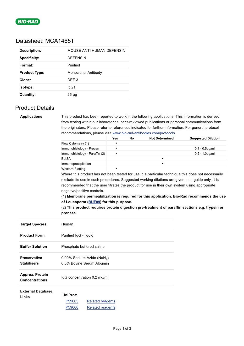 Datasheet: MCA1465T Product Details