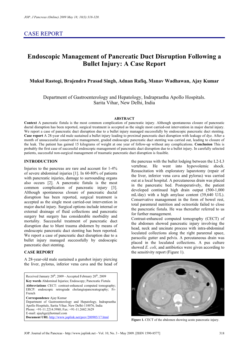 Endoscopic Management of Pancreatic Duct Disruption Following a Bullet Injury: a Case Report