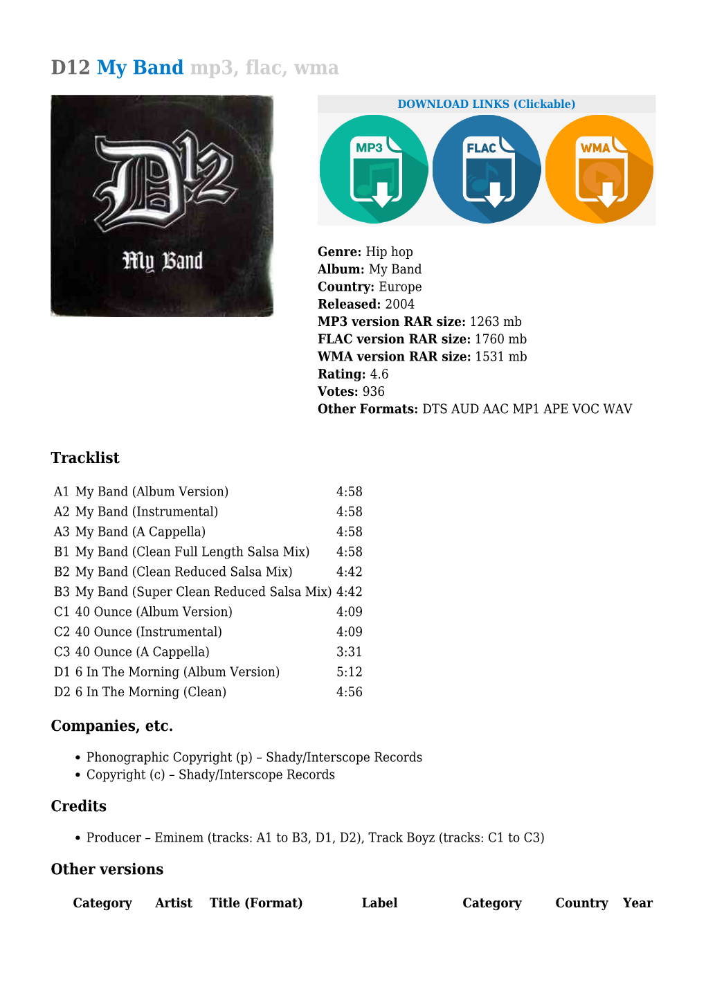 D12 My Band Mp3, Flac, Wma