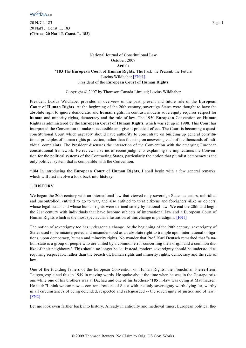 National Journal of Constitutional Law October, 2007 Article