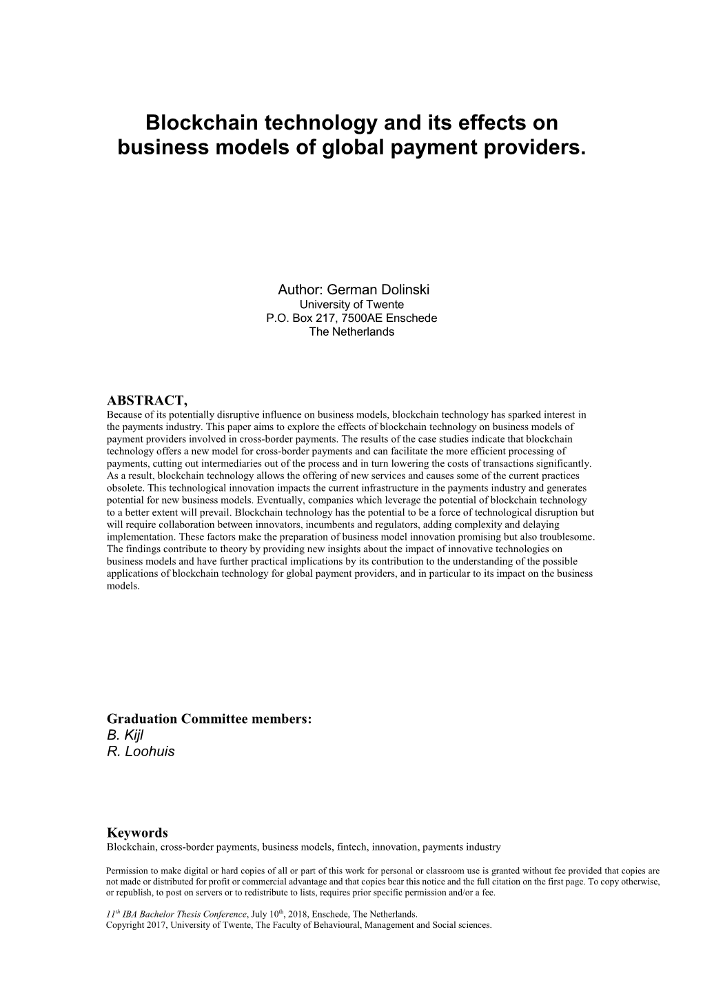 Blockchain Technology and Its Effects on Business Models of Global Payment Providers