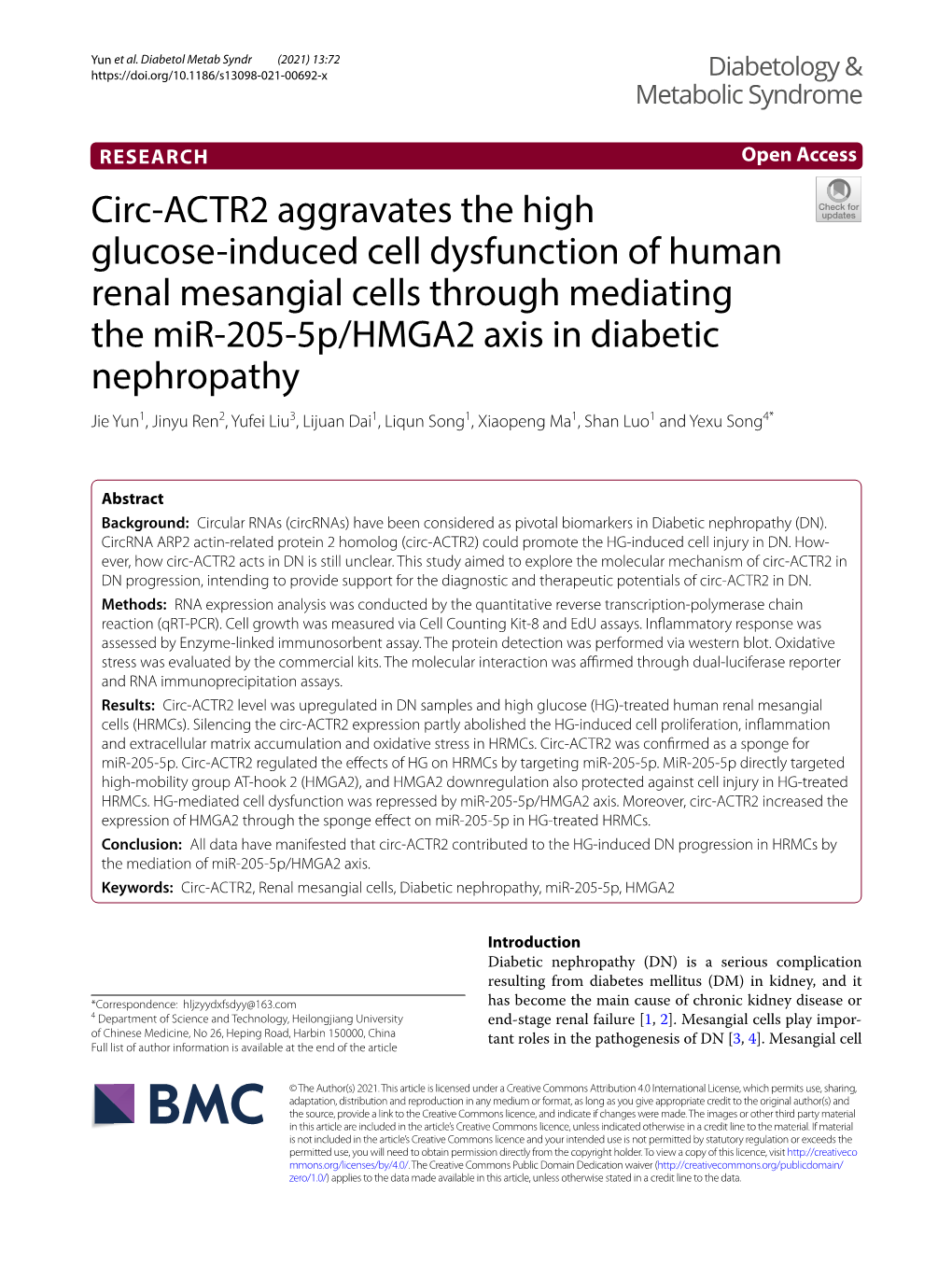 Circ-ACTR2 Aggravates the High Glucose-Induced Cell Dysfunction Of