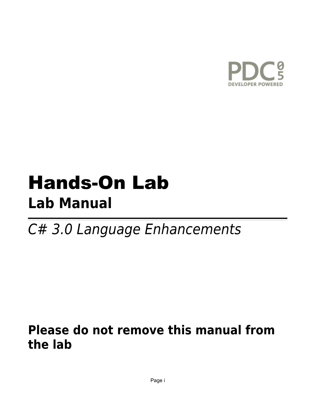 PDC 2005 Hands-On Lab s1