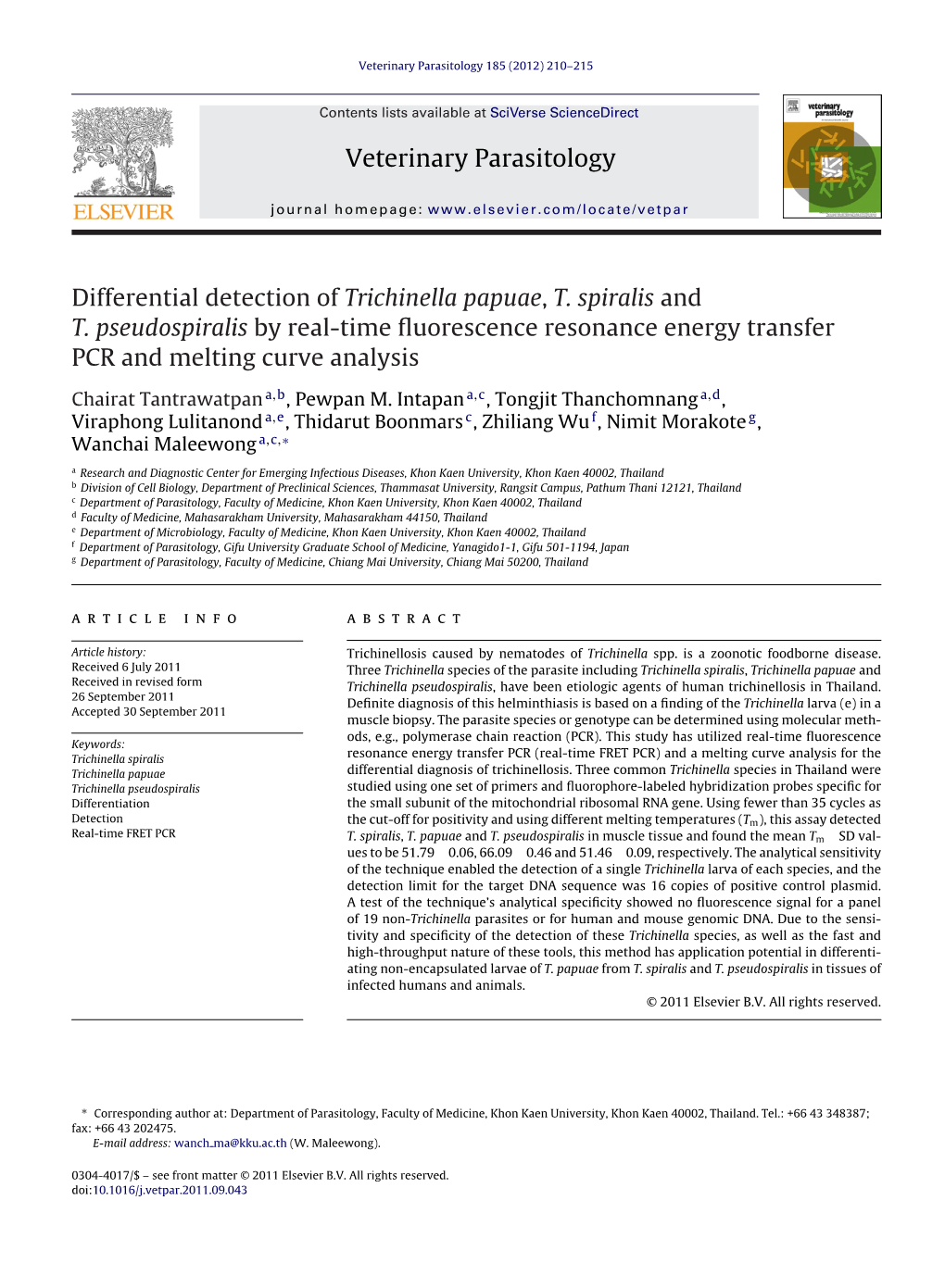 Differential Detection of Trichinella Papuae, T. Spiralis and T