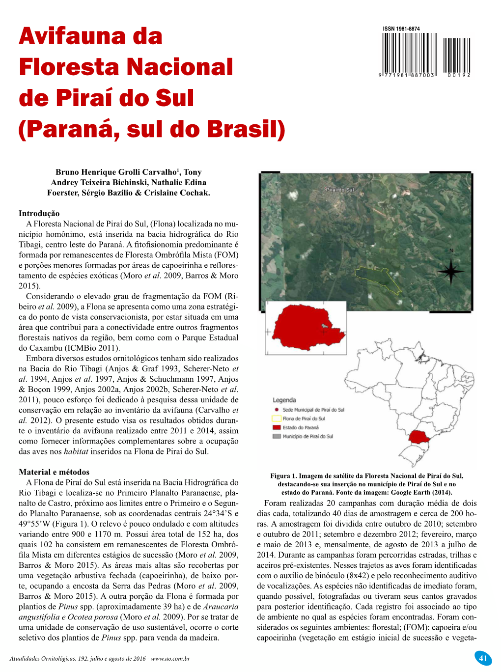 Avifauna Da Floresta Nacional De Piraí Do Sul (Paraná, Sul Do Brasil)