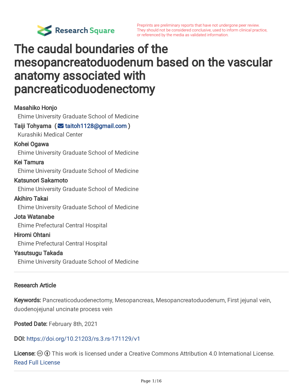 The Caudal Boundaries of the Mesopancreatoduodenum Based on the Vascular Anatomy Associated with Pancreaticoduodenectomy