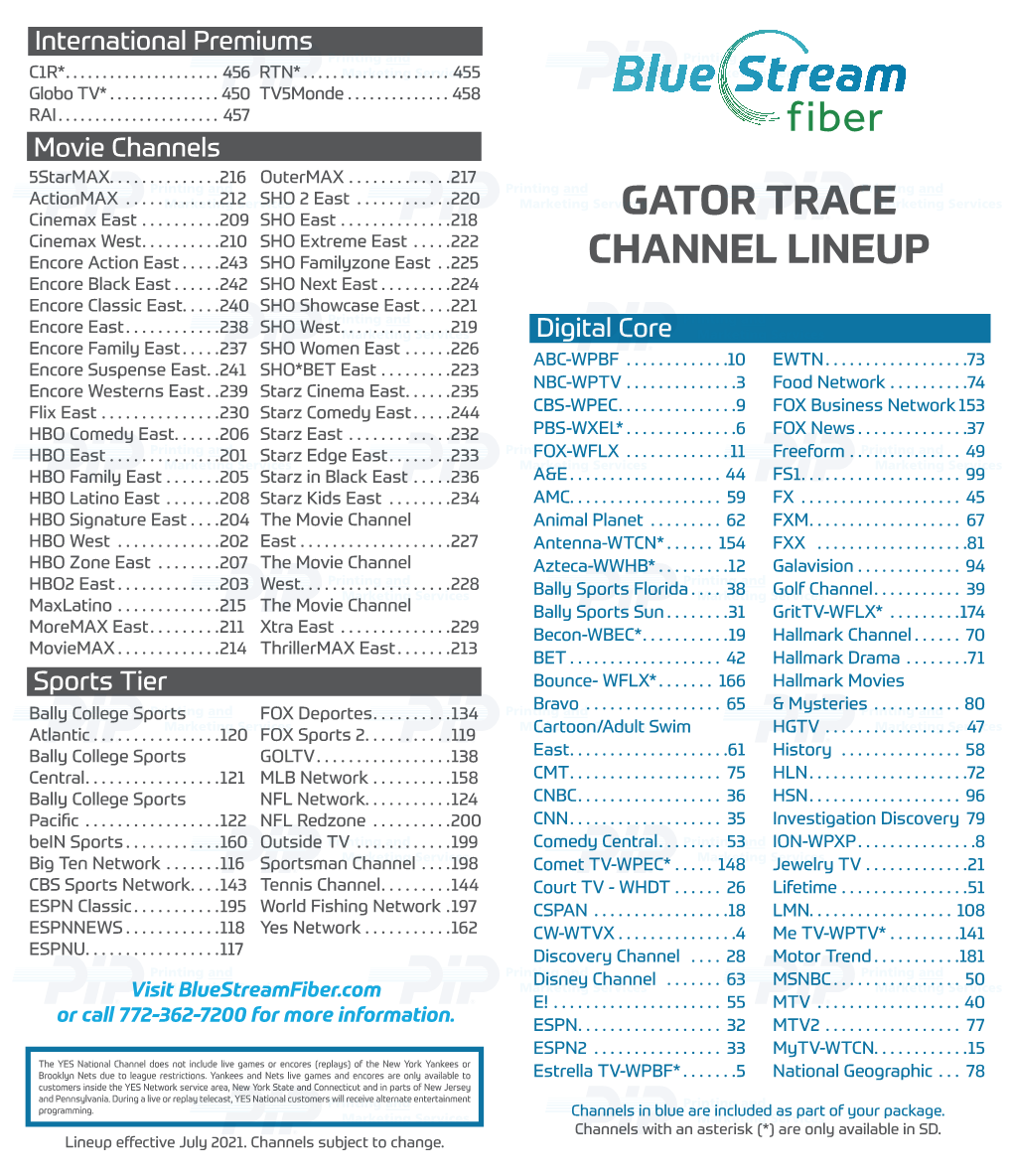 Gator Trace Channel Lineup
