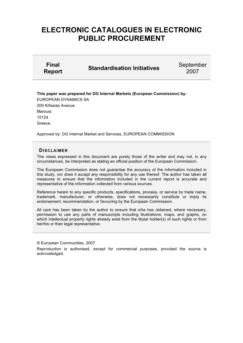 Electronic Catalogues in Electronic Public Procurement