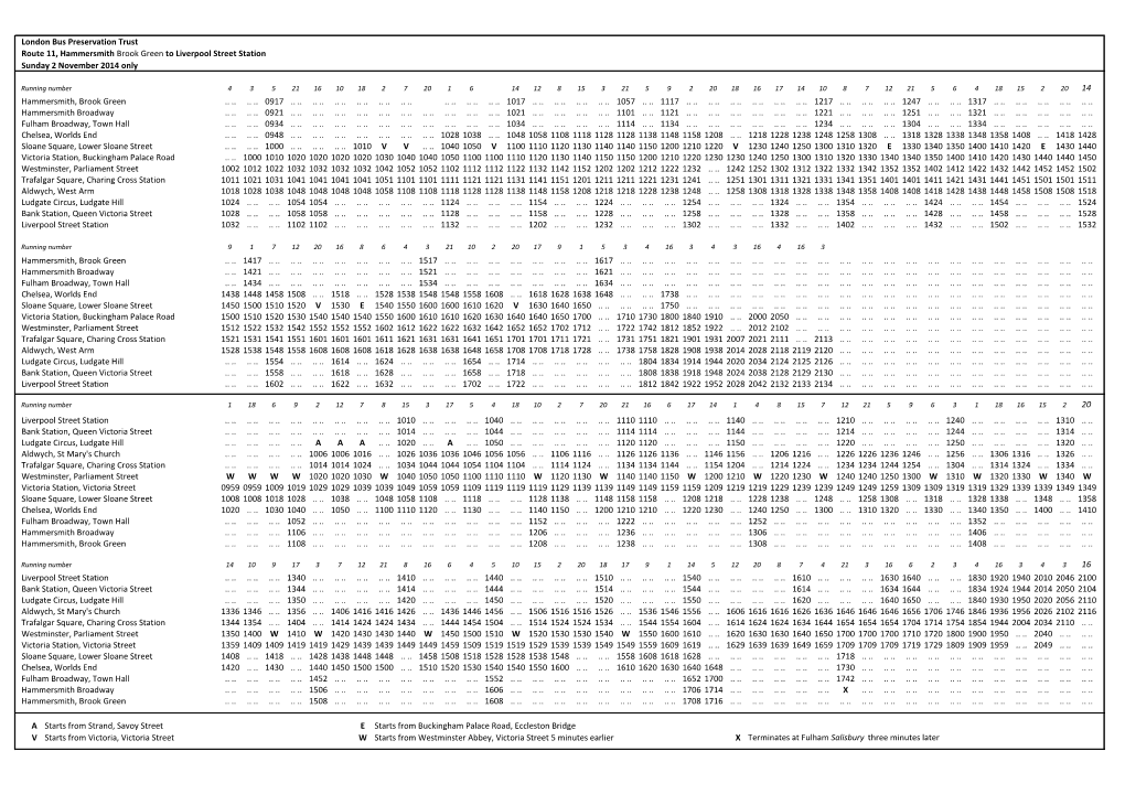 London Bus Preservation Trust Route 11, Hammersmith Brook Green to Liverpool Street Station Sunday 2 November 2014 Only 14 Hamme