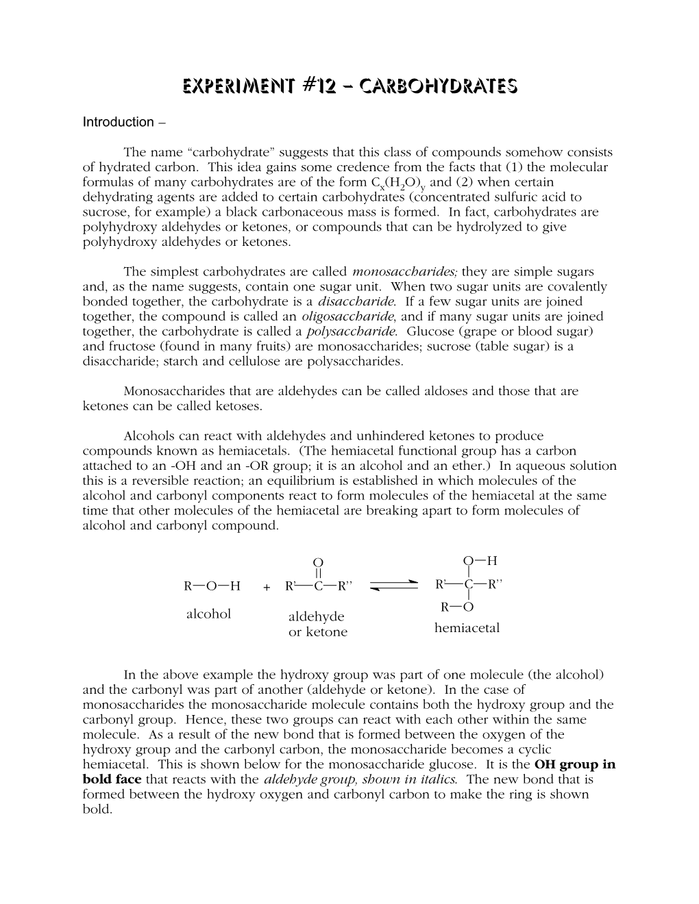 Experiment #12 – Carbohydrates