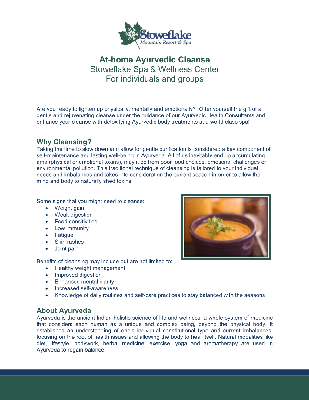 At-Home Ayurvedic Cleanse Stoweflake Spa & Wellness Center