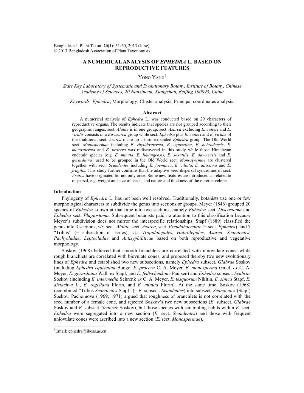 A Numerical Analysis of Ephedra L. Based on Reproductive Features