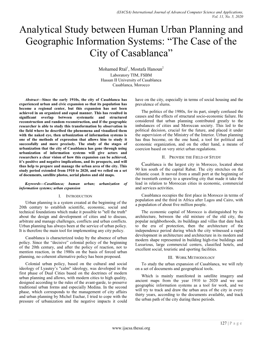 Analytical Study Between Human Urban Planning and Geographic Information Systems: “The Case of the City of Casablanca”