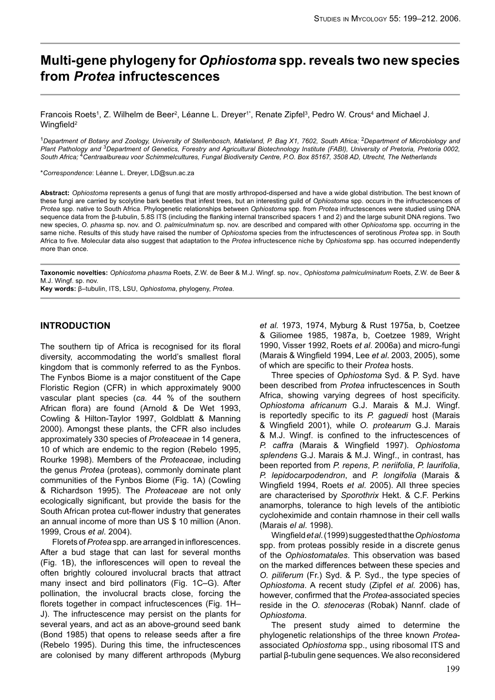 Multi-Gene Phylogeny for Ophiostoma Spp. Reveals Two New Species from Protea Infructescences