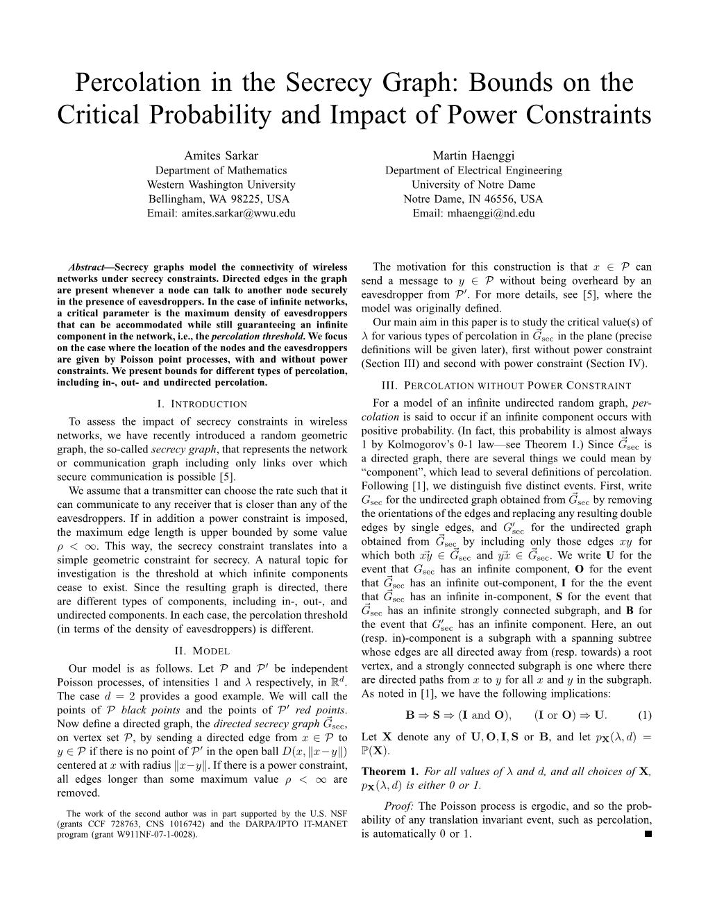 Percolation in the Secrecy Graph: Bounds on the Critical Probability and Impact of Power Constraints